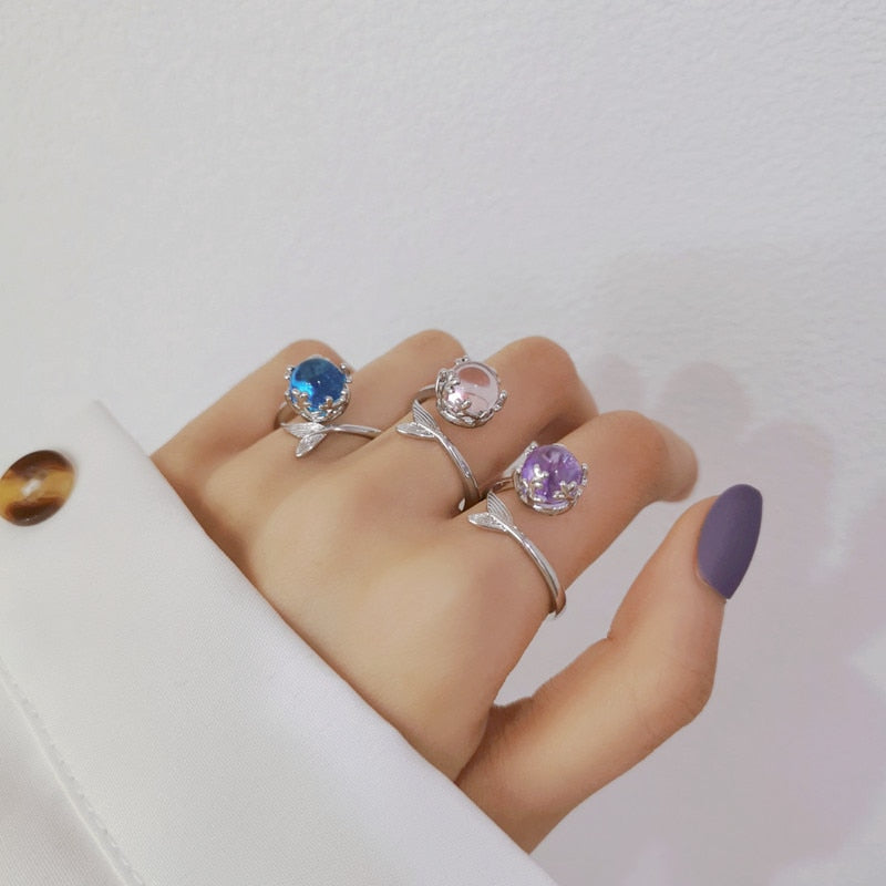 Mermaid Tail Colorful Crystal Rings
