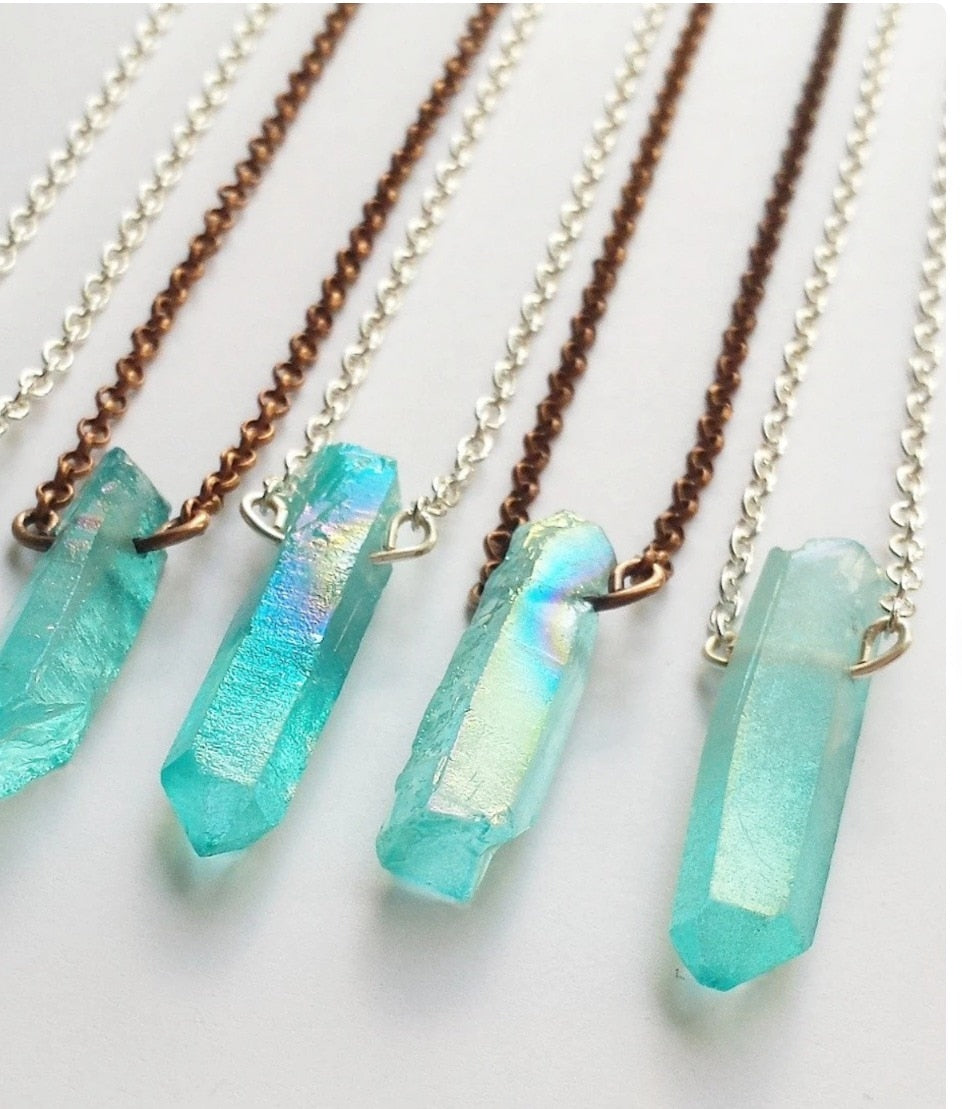 Aqua Aura Quartz Crystal Necklace
