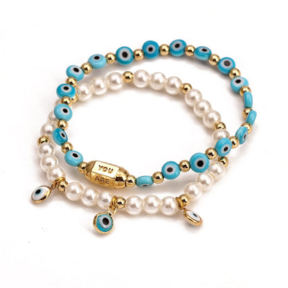 Boho Lucky Eye Pearl Metal Beads Bracelet