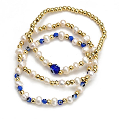 Boho Lucky Eye Pearl Metal Beads Bracelet