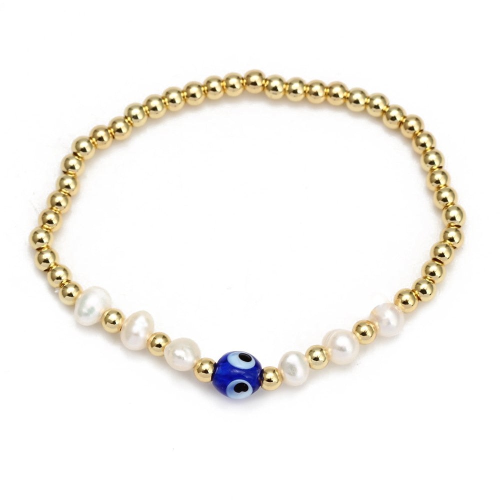 Boho Lucky Eye Pearl Metal Beads Bracelet