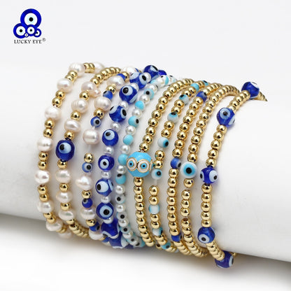 Boho Lucky Eye Pearl Metal Beads Bracelet