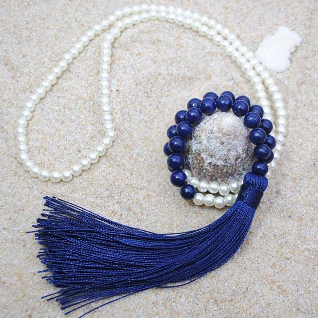 BOHO Natural Stone Beaded Tassel Necklace