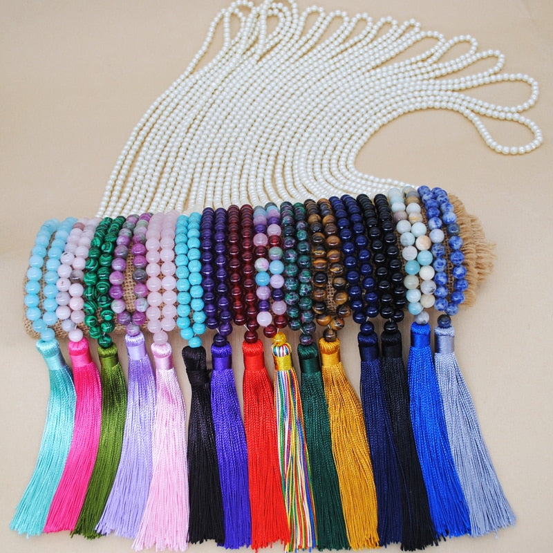 BOHO Natural Stone Beaded Tassel Necklace