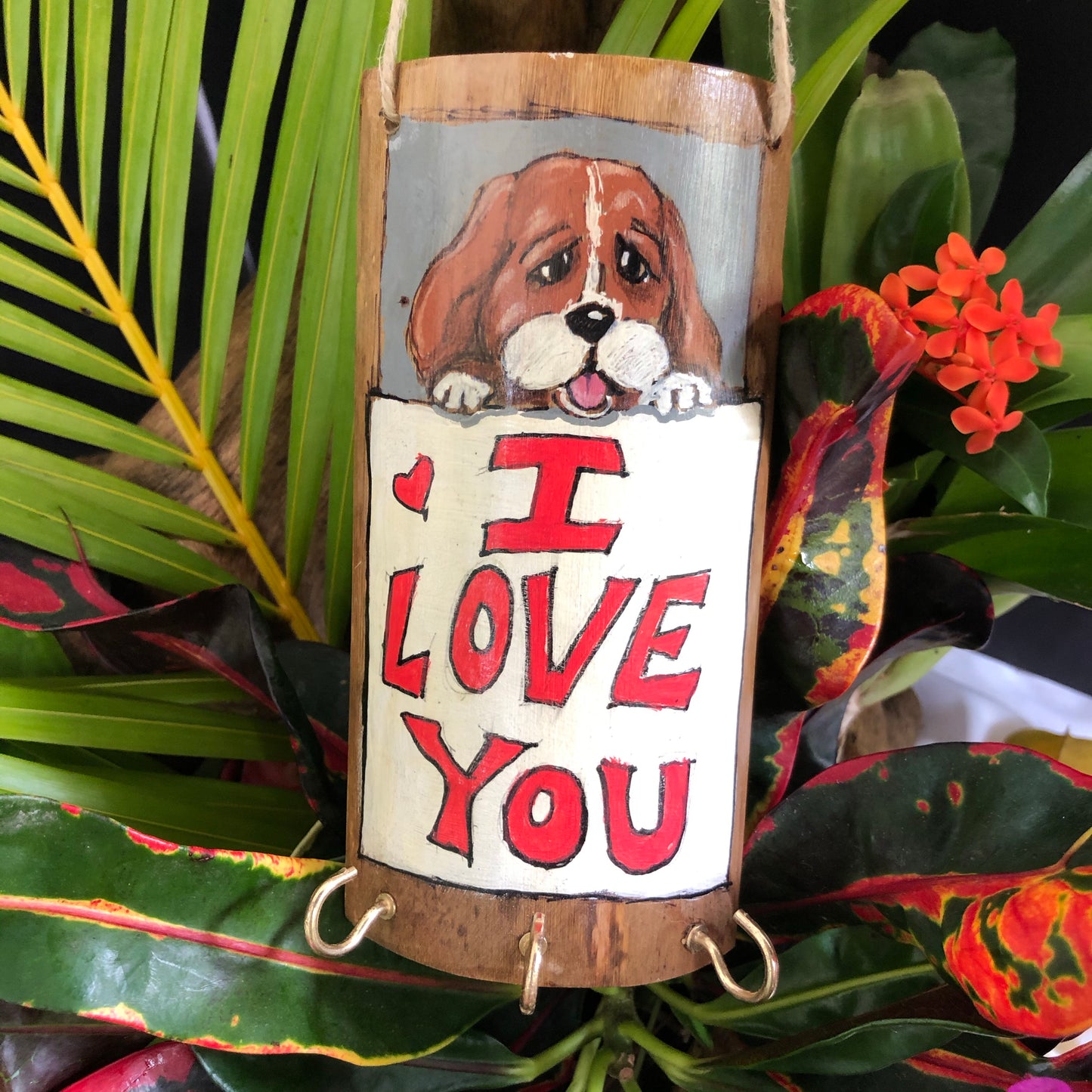 Artesanía - I love you keys holder (brown dog)