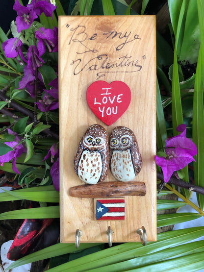 Artesanía - Be my Valentine - I love you. keys holder (owls)
