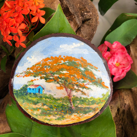Artesanía - Flamboyant anaranjado y casita