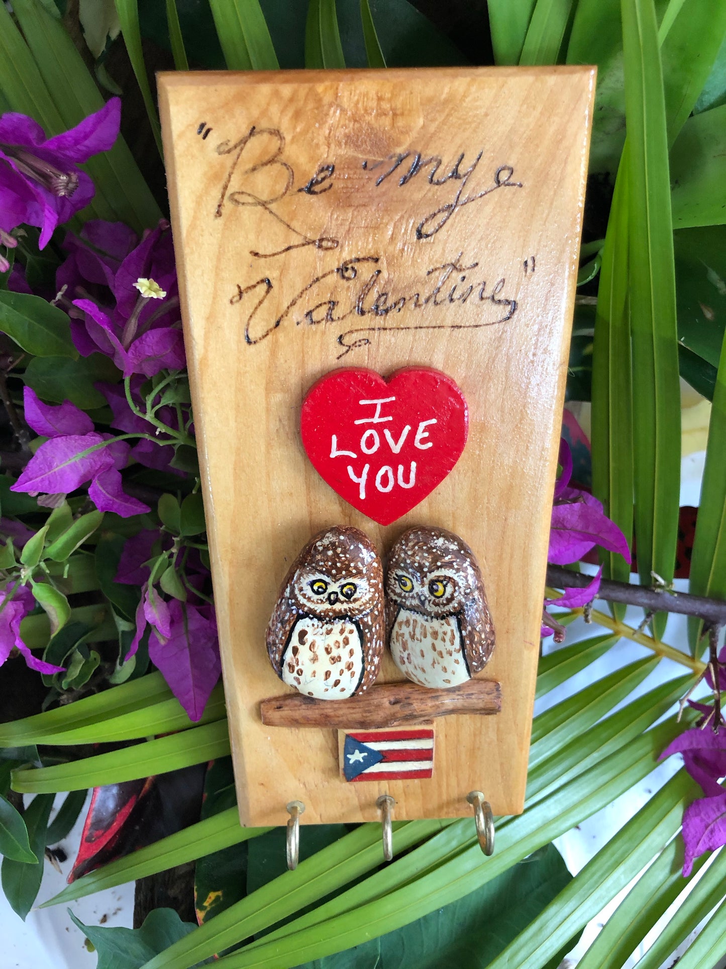 Artesanía - Be my Valentine - I love you. keys holder (owls)