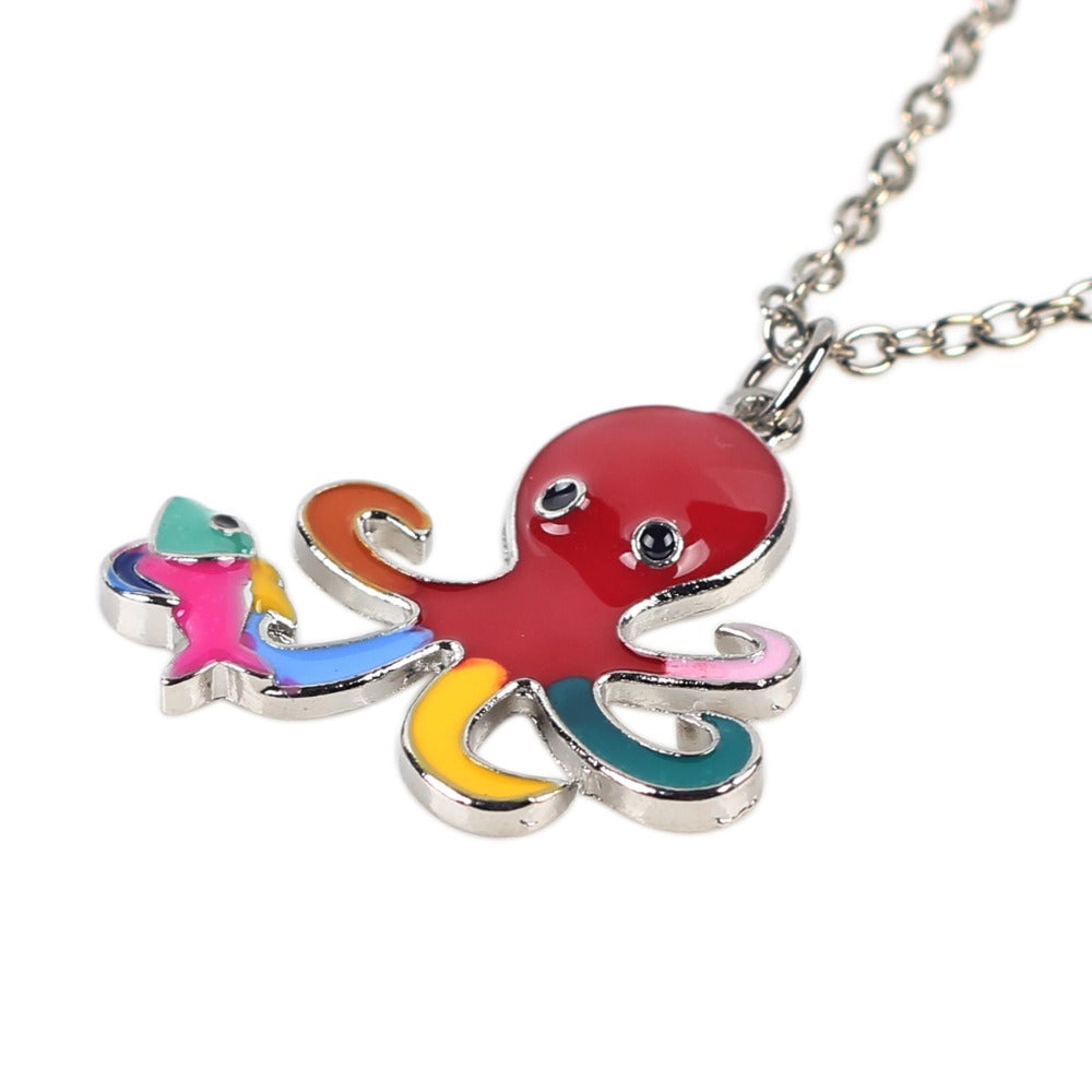Metal Alloy Enamel Octopus Necklace