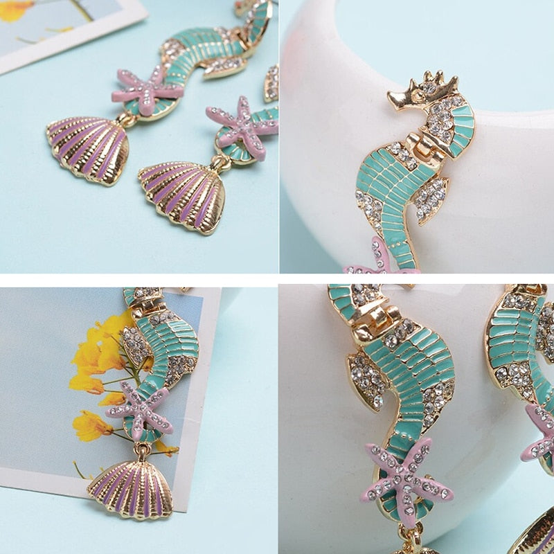 Gorgeous colourful seahorses earrings