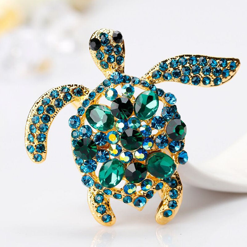 Green Rhinestone Turtle Brooches