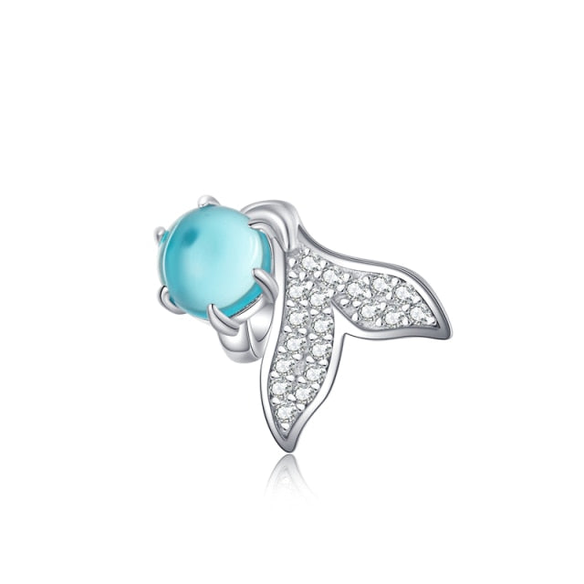 925 Sterling Silver FIN AND BLUE STONE Charm