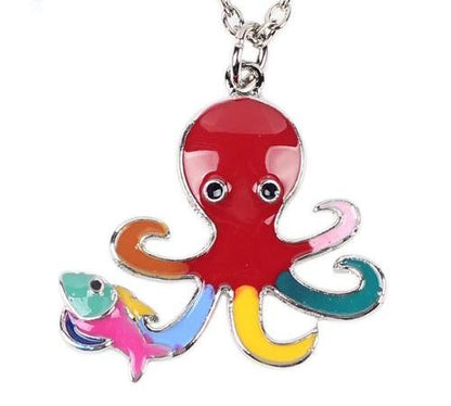 Metal Alloy Enamel Octopus Necklace