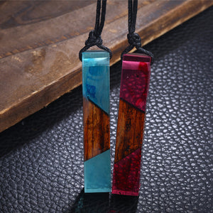 BOHO Colored Resin Diagonal Wood Pendant