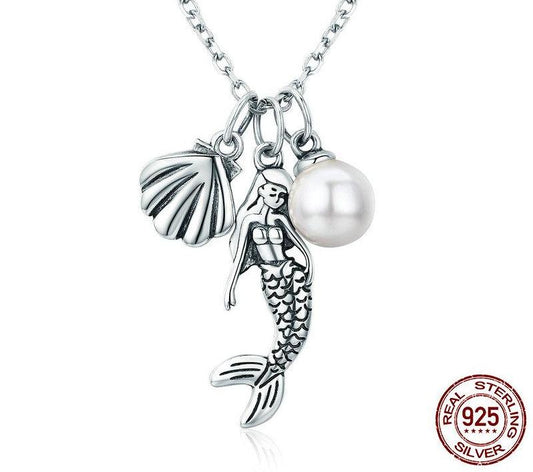 925 Sterling Silver Mermaid Shell Pendant Necklaces