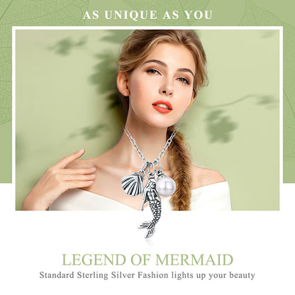 925 Sterling Silver Mermaid Shell Pendant Necklaces