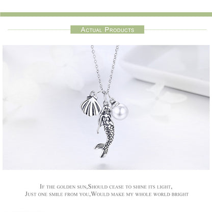 925 Sterling Silver Mermaid Shell Pendant Necklaces