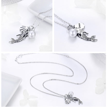 925 Sterling Silver Mermaid Shell Pendant Necklaces
