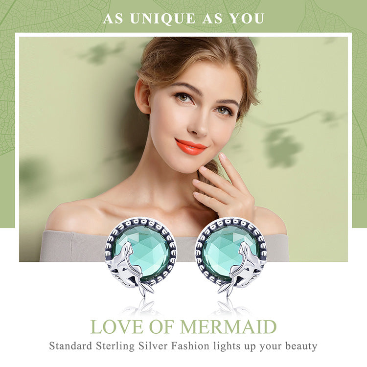 925 Sterling Silver Love Of Mermaid Stud Earrings